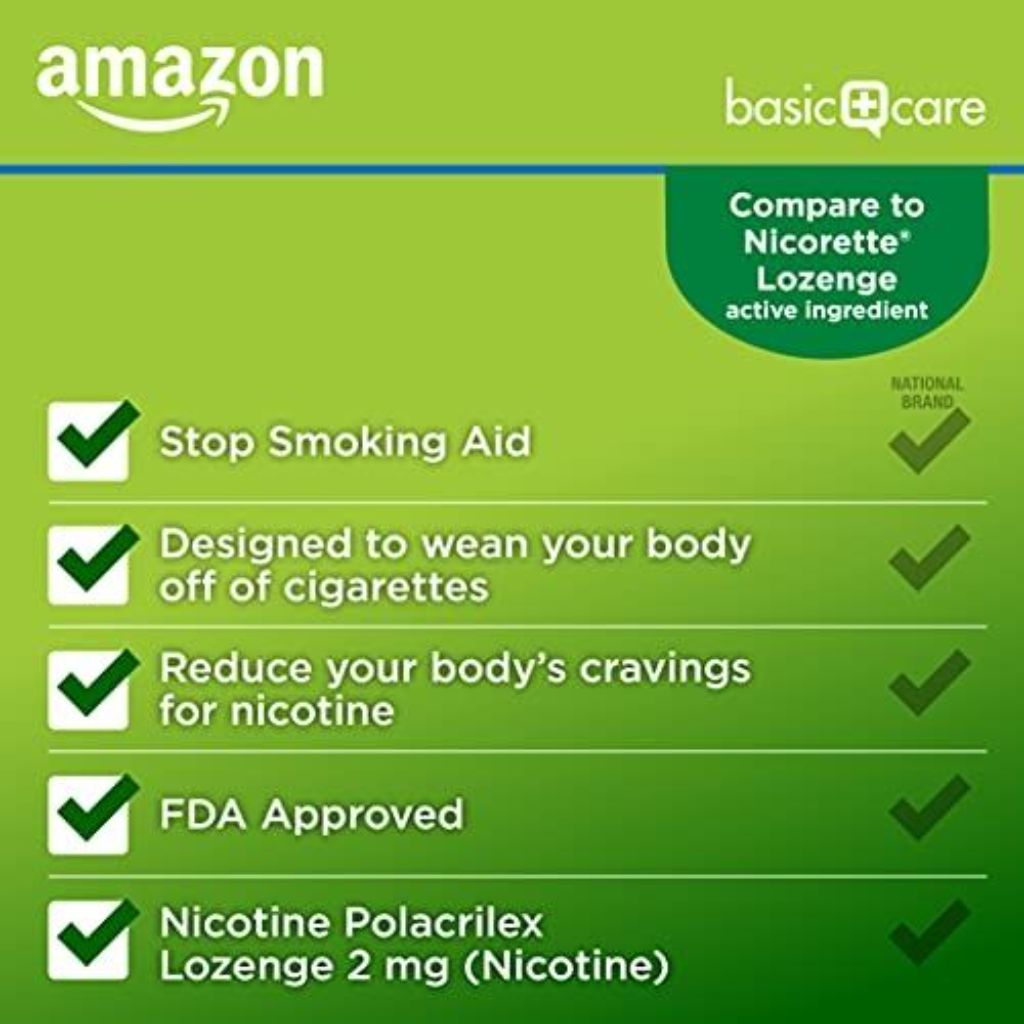Amazon Basic Care Nicotine Polacrilex Lozenge 2mg Nicotine - Mint Flavor, 216ct
