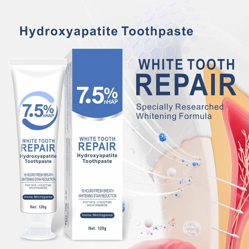 7.5% Hydroxyapatite Toothpastes for Enamel Protection and Tooth Strengthening - Mint, 2 Pack