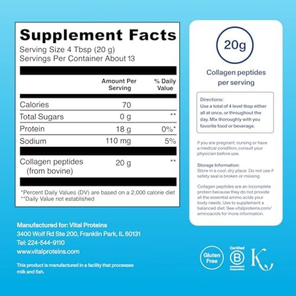 Vital Proteins Collagen Peptides Powder for Hair, Nail, Skin, Bone & Joint Health - Unflavored, 9.33 oz.