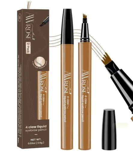 AWROSE 3D Microblading Eyebrow Pencil, 4 Fork Tip Multi-Tool - Light Brown (2 Pieces)