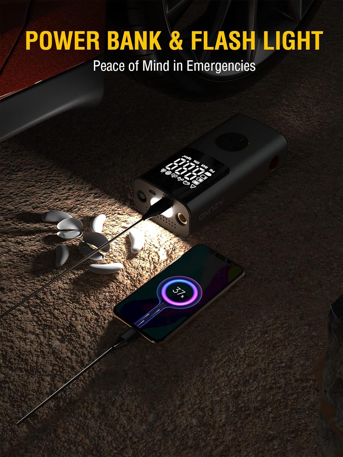 AZUNO 2-in-1 Electric Air Pump for Inflatables, 150 PSI Battery, USB Rechargeable