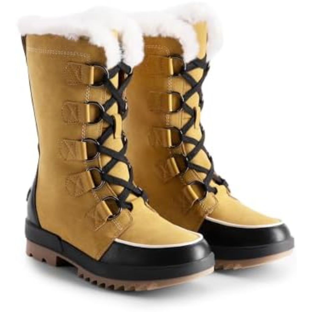 9 DREAM PAIRS Mid-Calf Boots Faux Fur Lined Lace Up Anti-slip Chestnut/Black