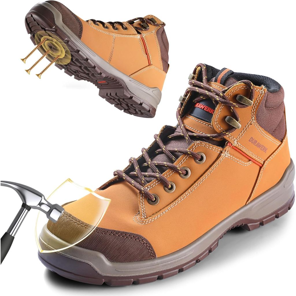 DURAWERK Men's Steel Toe Work Boots - Tan, Size 10