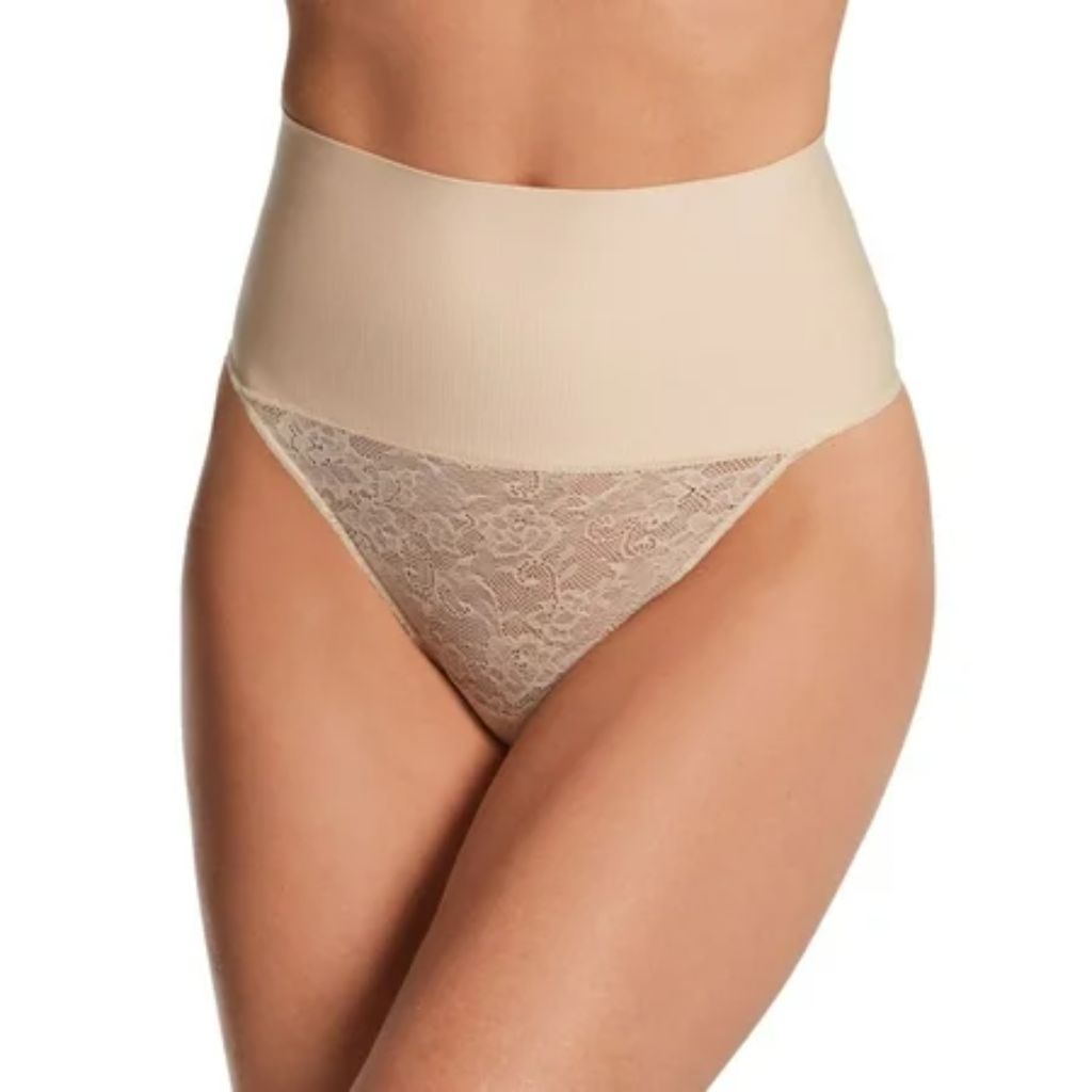 Maidenform Lace Tummy Control Shapewear Thong, Firm Nude, SZ M