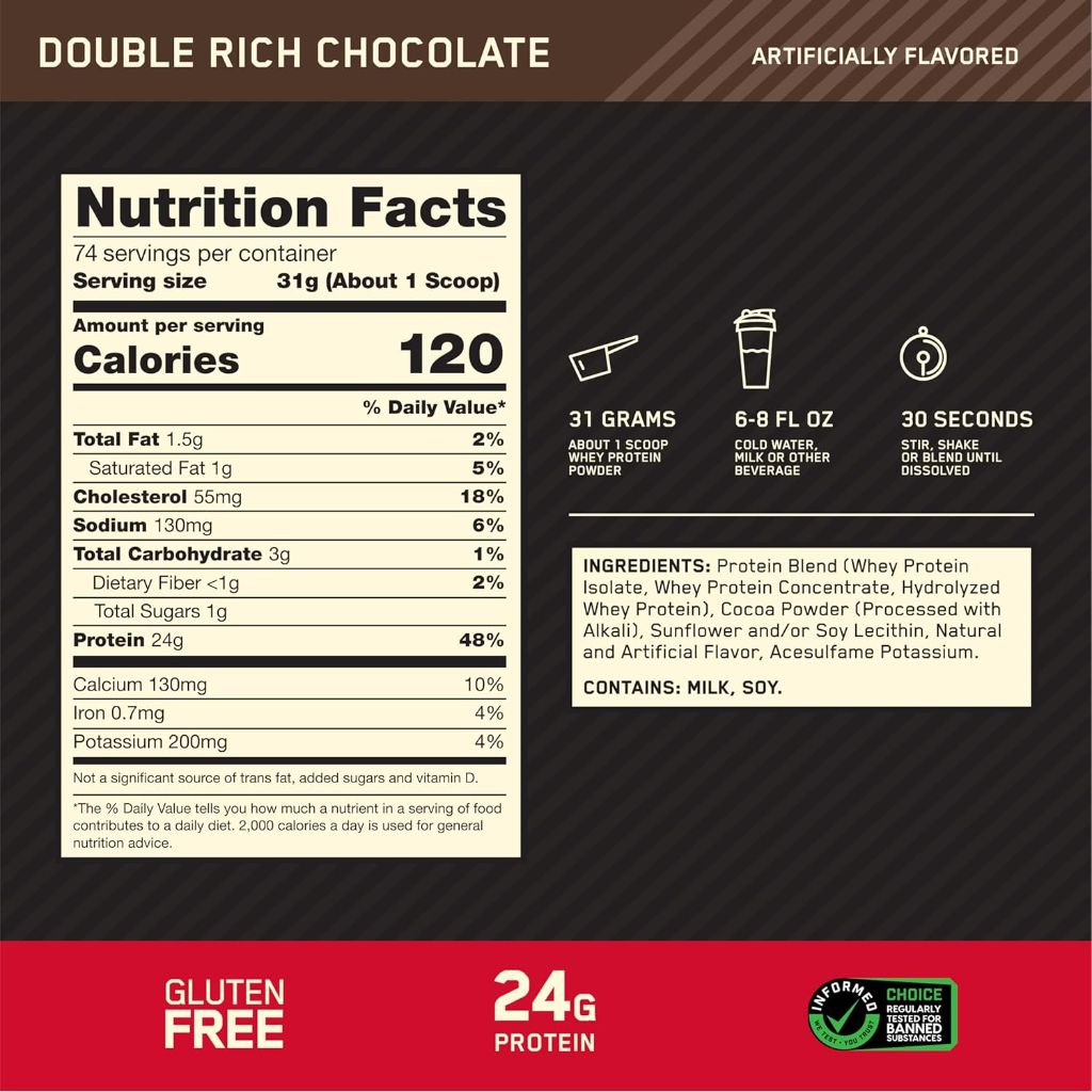 Optimum Nutrition Gold Standard 100% Whey Protein Powder - Double Rich Chocoalte, 5lb.