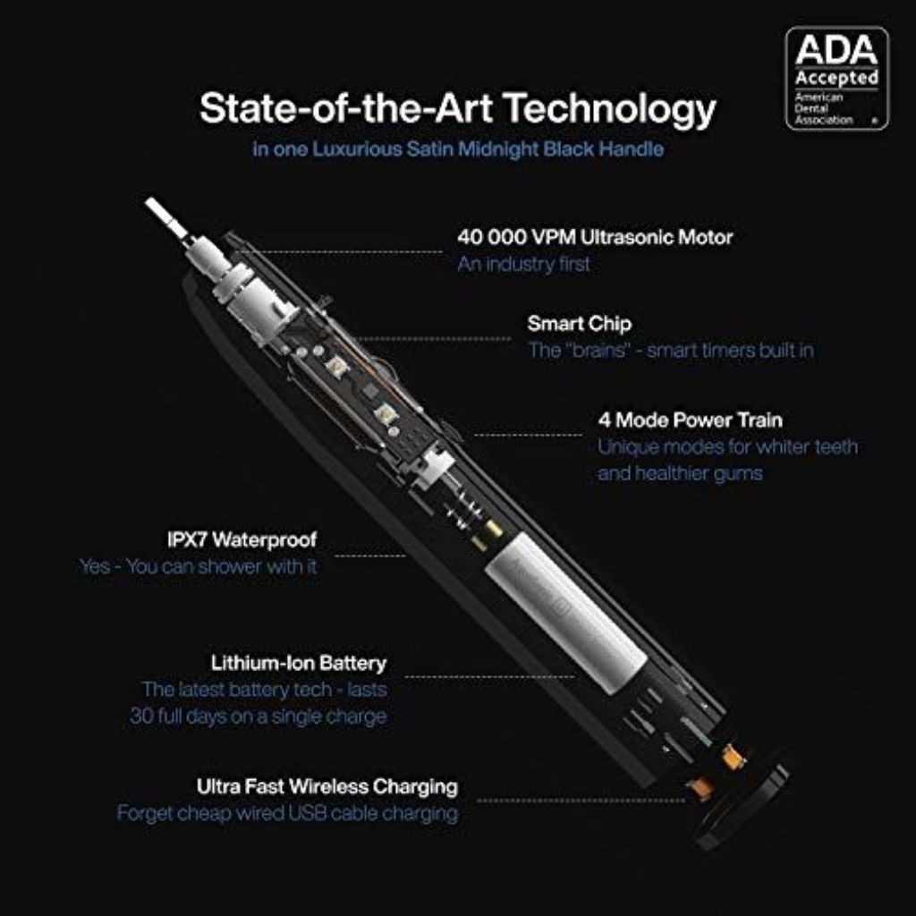 AquaSonic Black Series Ultra Whitening Toothbrush w/8 Brush Heads & Travel Case - Black