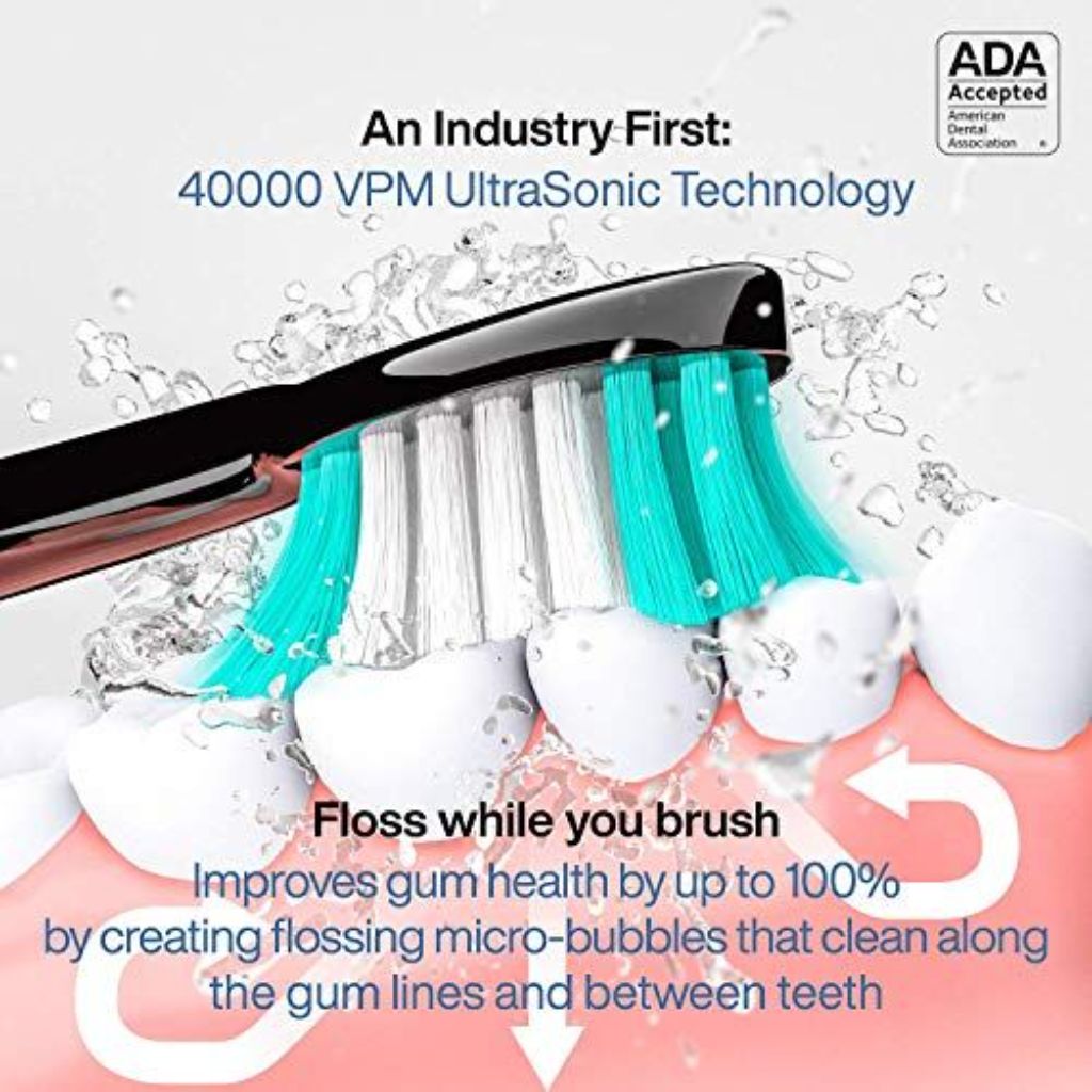 AquaSonic Black Series Ultra Whitening Toothbrush w/8 Brush Heads & Travel Case - Black