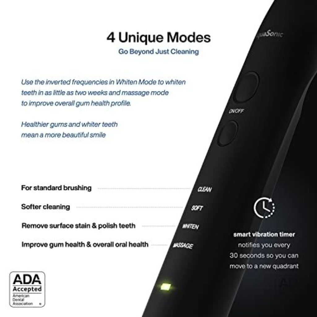 AquaSonic Black Series Ultra Whitening Toothbrush w/8 Brush Heads & Travel Case - Black