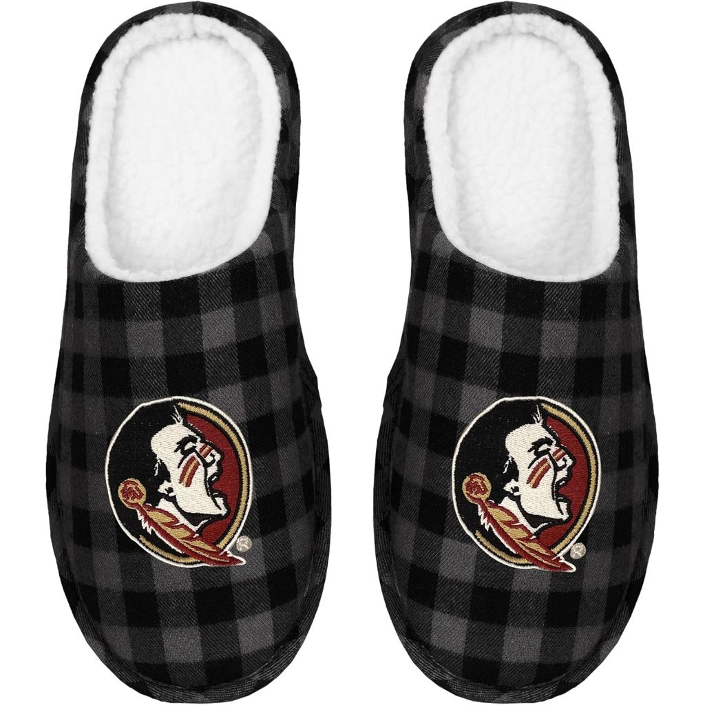 Men's Large FOCO Florida State Sherpa Lined Buffalo Check Memory Foam Slipper