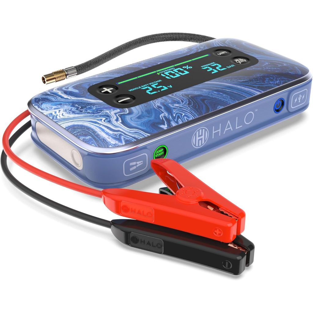 HALO Bolt Air+ 1750 Portable Car Battery Jump Starter & Air Compressor, 130 PSI,  59.9Wh USB Power Bank - Teal