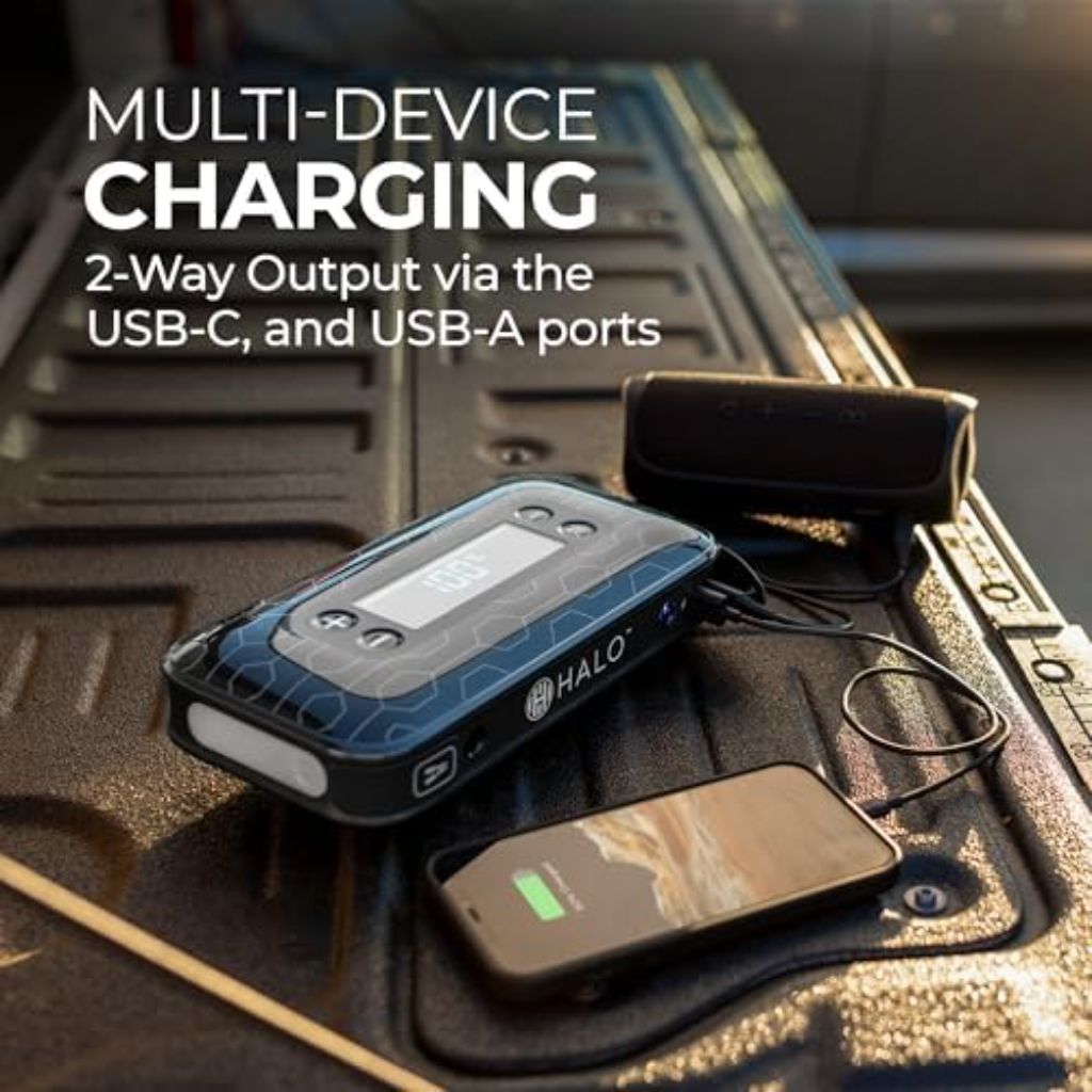 HALO Bolt Air+ 1750 Portable Car Battery Jump Starter & Air Compressor, 130 PSI,  59.9Wh USB Power Bank - Teal