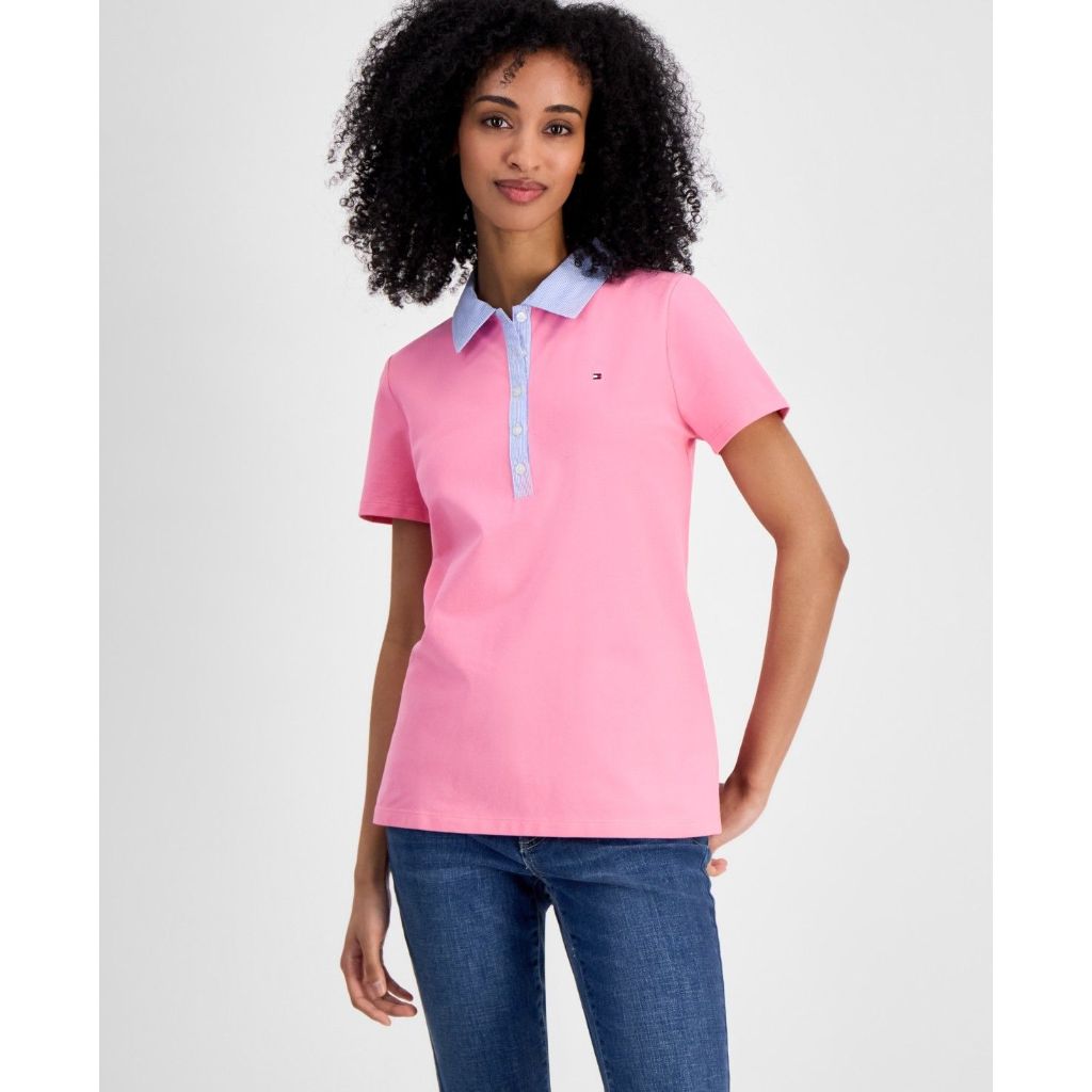 Tommy Hilfiger Women's Mixed Media Cornell Polo Shirt - Peony, Size XL