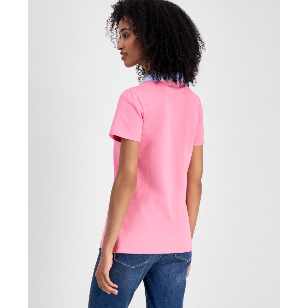 Tommy Hilfiger Women's Mixed Media Cornell Polo Shirt - Peony, Size XL