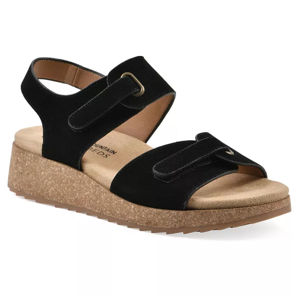 White Mountain Gelato Women's Wedge Sandals Size: 7.5, Black Suede