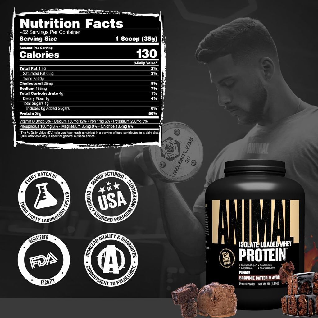 Animal Isolate Loaded Whey Protein Powder - Brownie Batter, 4lb