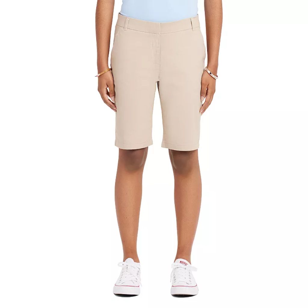 IZOD Juniors Stretch Twill Skinny Bermuda Shorts - Khaki, Size 11