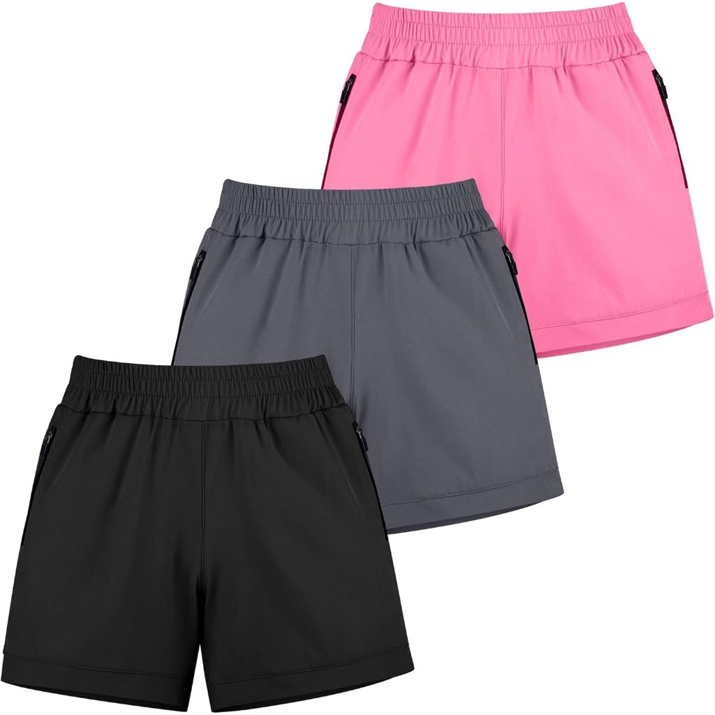Big Elephant Girl's Athletic Shorts with Liner - Pink/Gray/Black, Size XS