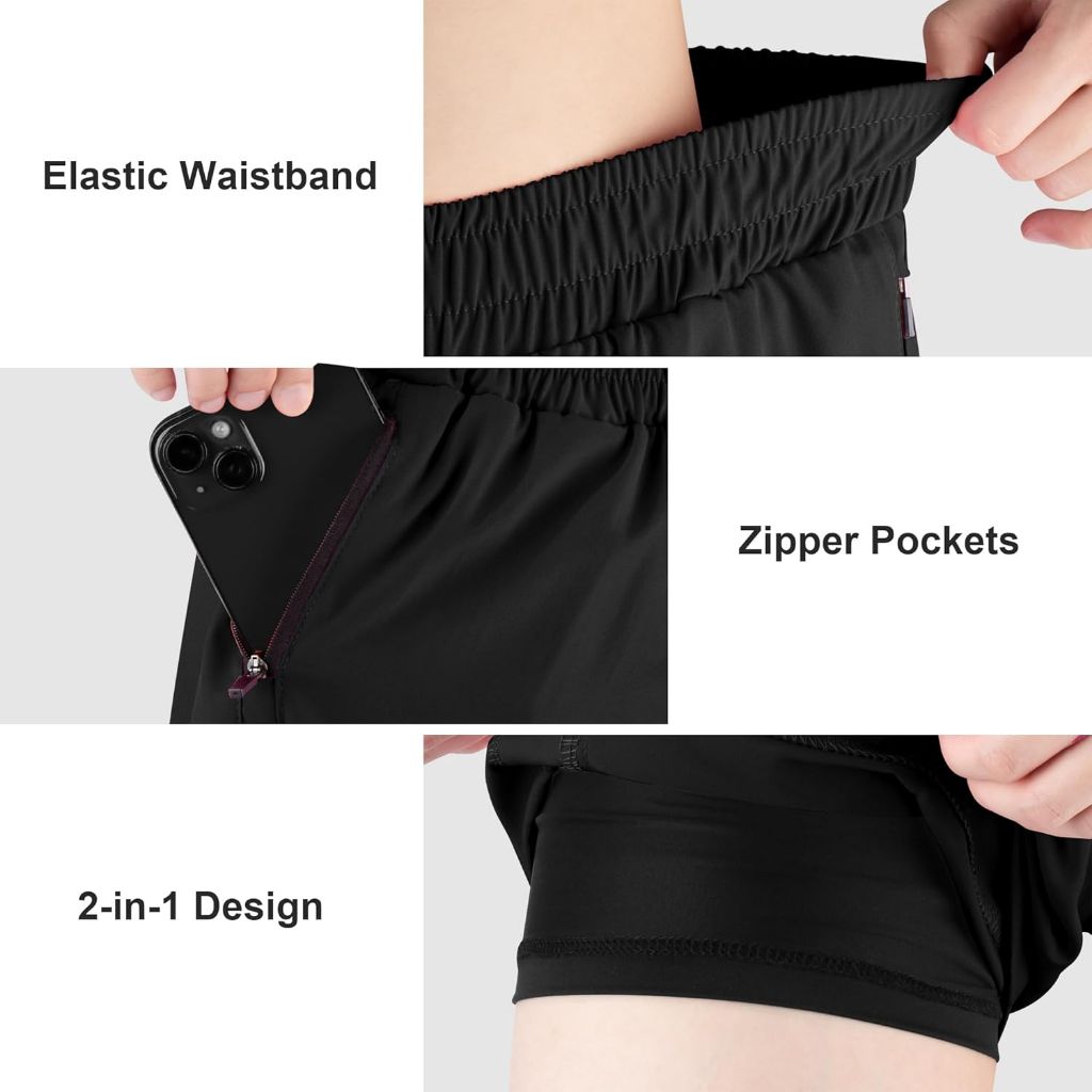 Big Elephant Girl's Athletic Shorts with Liner - Pink/Gray/Black, Size XS