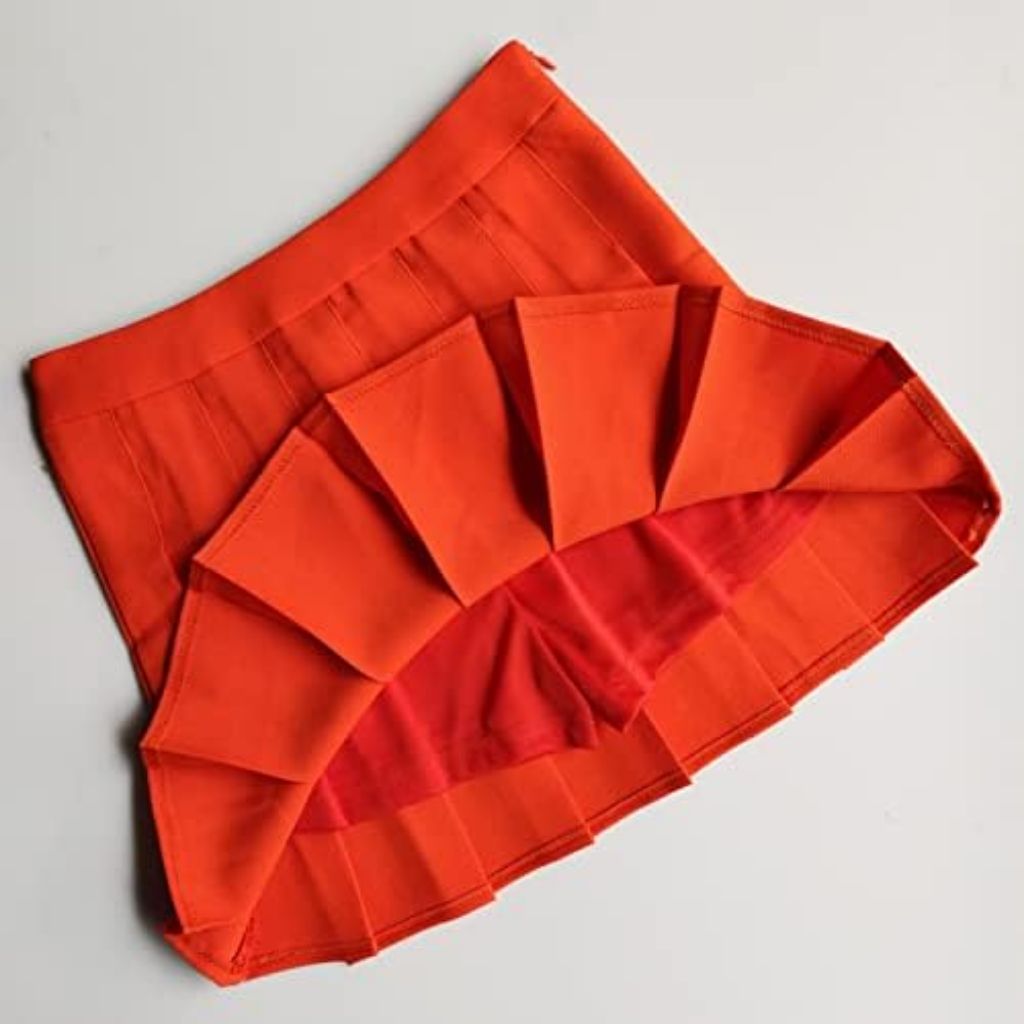 TONCHENGSD Women's High Waist Pleated Skater Tennis Skirt - Orange, Size XS