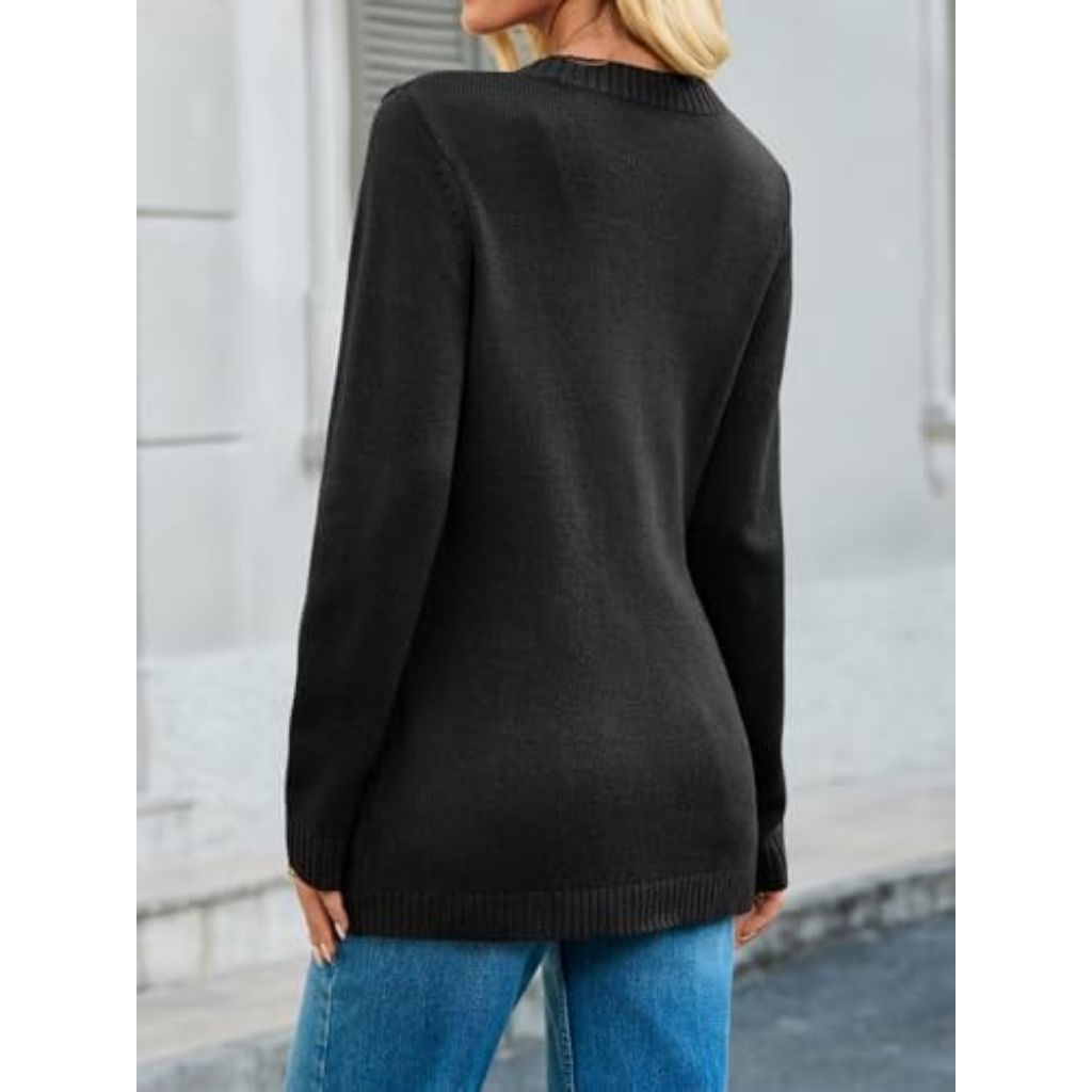 Saodimallsu Women's Button Down Cardigan Sweater with Pockets - Black, Size Small