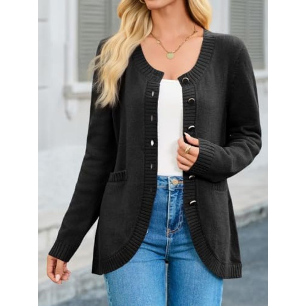 Saodimallsu Women's Button Down Cardigan Sweater with Pockets - Black, Size Small