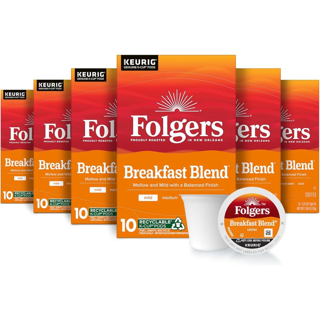 Folgers Breakfast Blend Mild Roast Keurig K-Cup Coffee Pods, 60ct