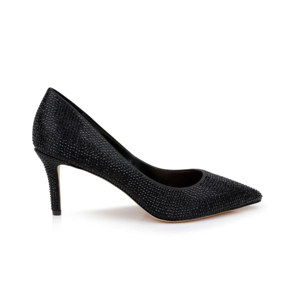 Jewel Badgley Mischka Women's Tyanna Evening Pumps - Black Satin/Rhinestone Size 9