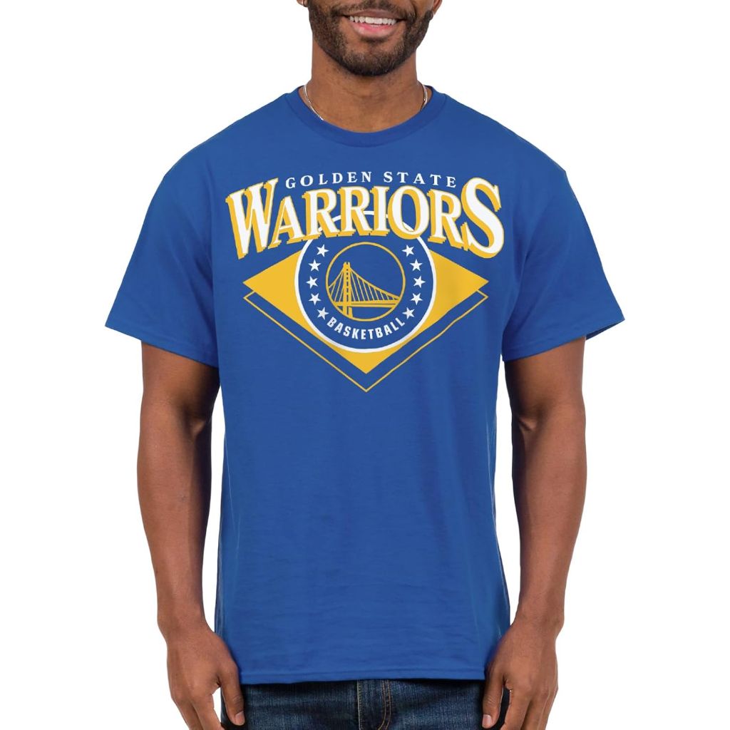 Junk Food NBA Court Classic Adult Short Sleeve T-Shirt - Golden State Warriors, (Blue), Size XL