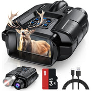 4K Night Vision Binoculars 8X Zoom/2000FT IR/5000mAh, 3'' HD Screen, 64GB TF Card, IP65 Waterproof & Tactical Light