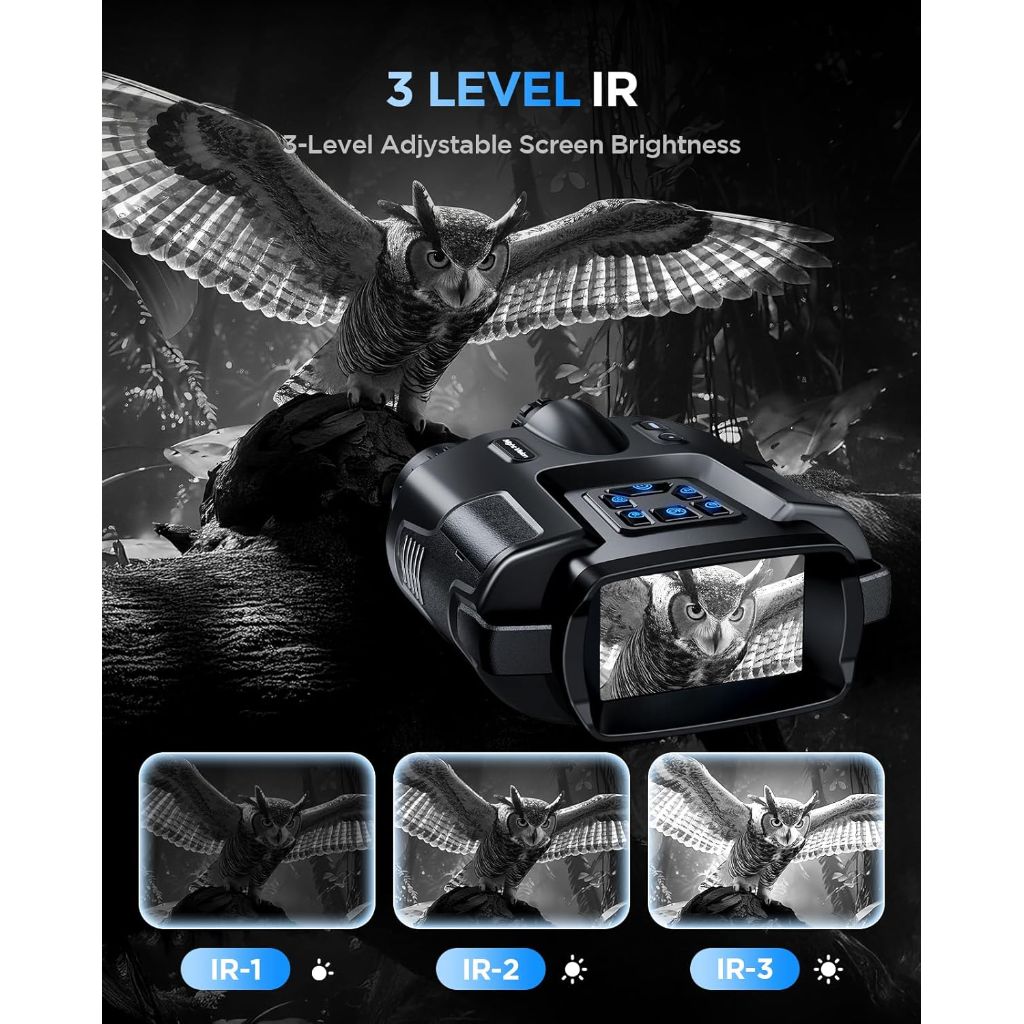 4K Night Vision Binoculars 8X Zoom/2000FT IR/5000mAh, 3'' HD Screen, 64GB TF Card, IP65 Waterproof & Tactical Light