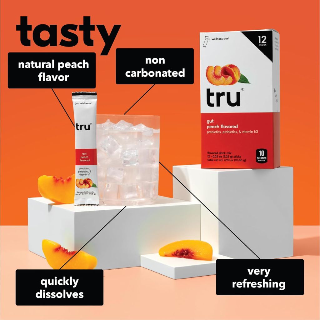 Tru Gut Powder Prebiotics and Probiotics for Digestive Health - Peach Flavored