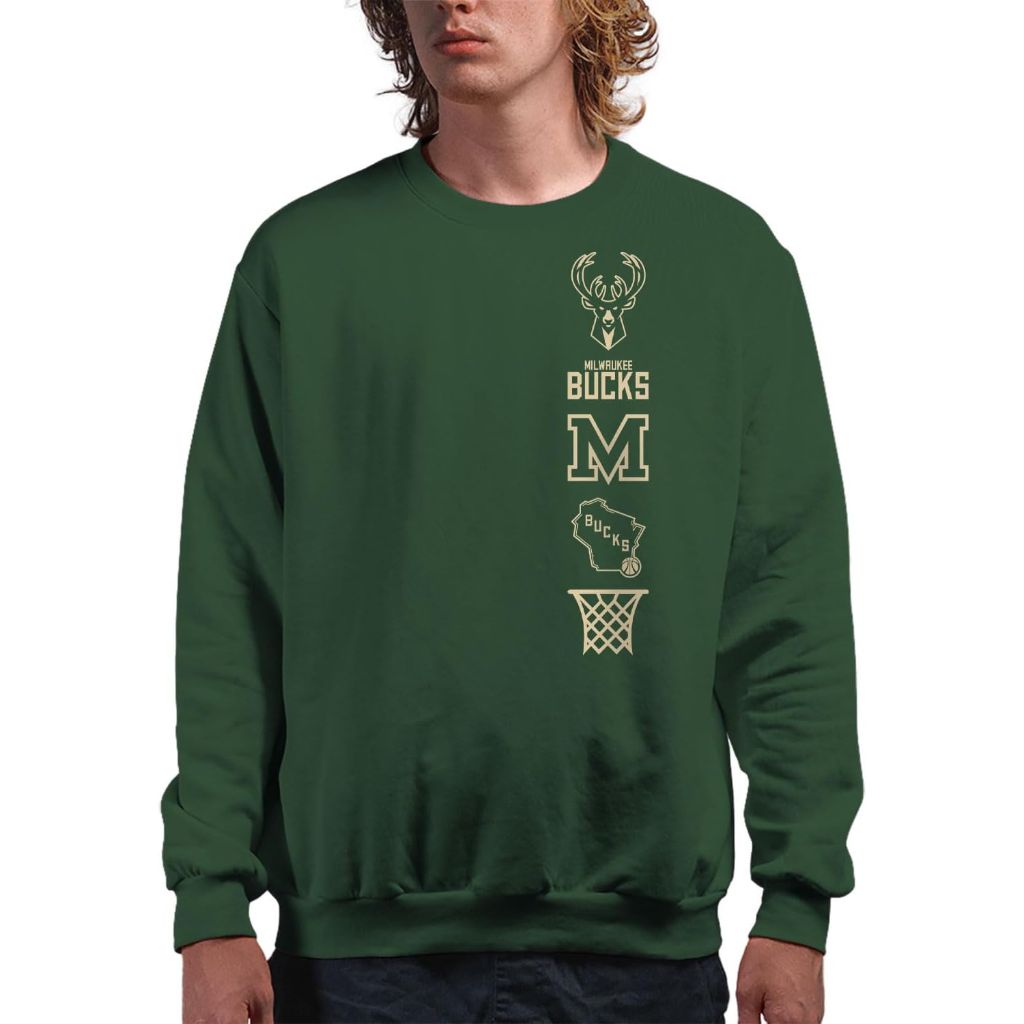 Junk Food Adult's NBA Officially Licensed Pullover Sweatshirt - Milwaukee Bucks, Green (3XL)