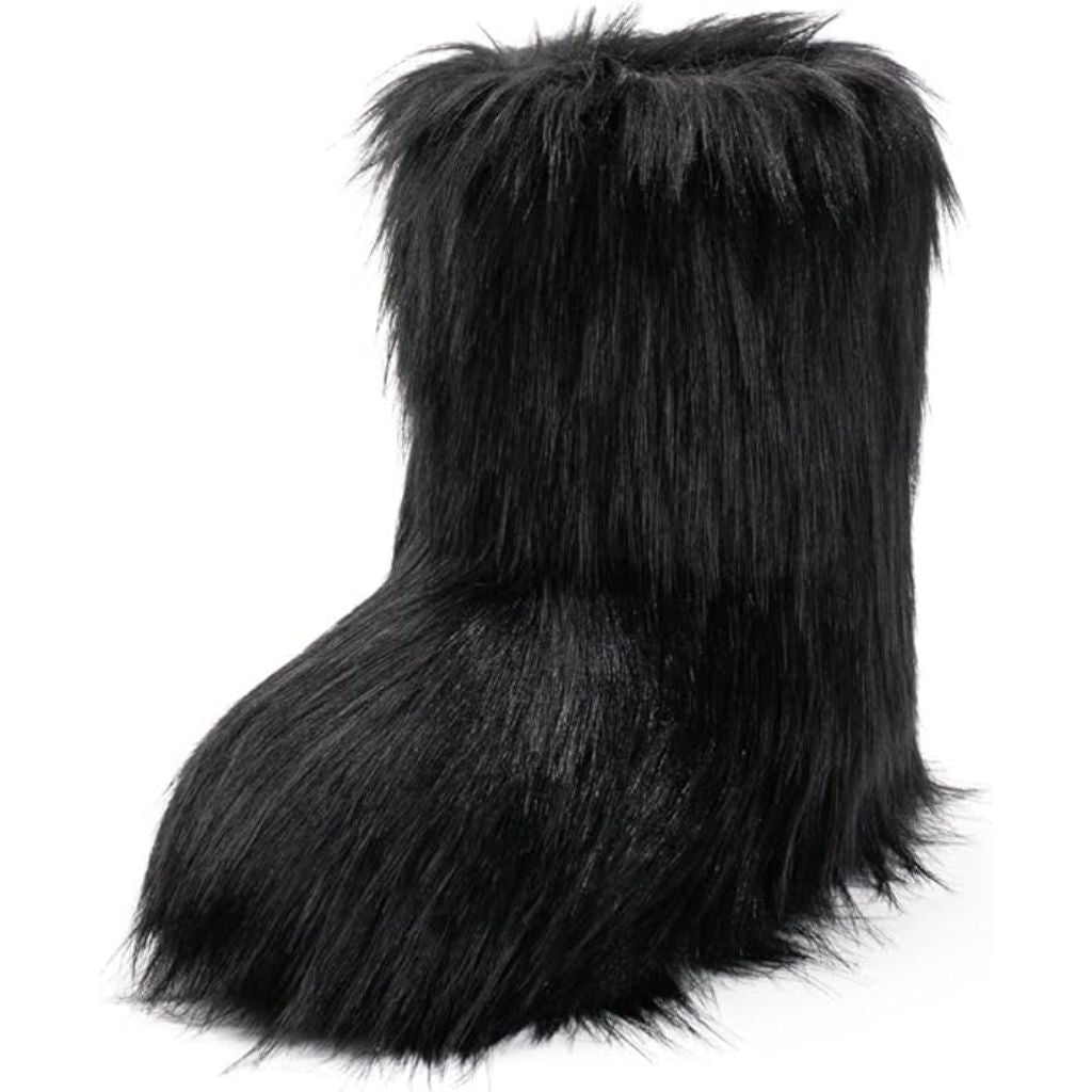 IXU Women's Faux Fur Boot Furry Fluffy Round Toe Suede Snow Winter Women Boots Eur 41