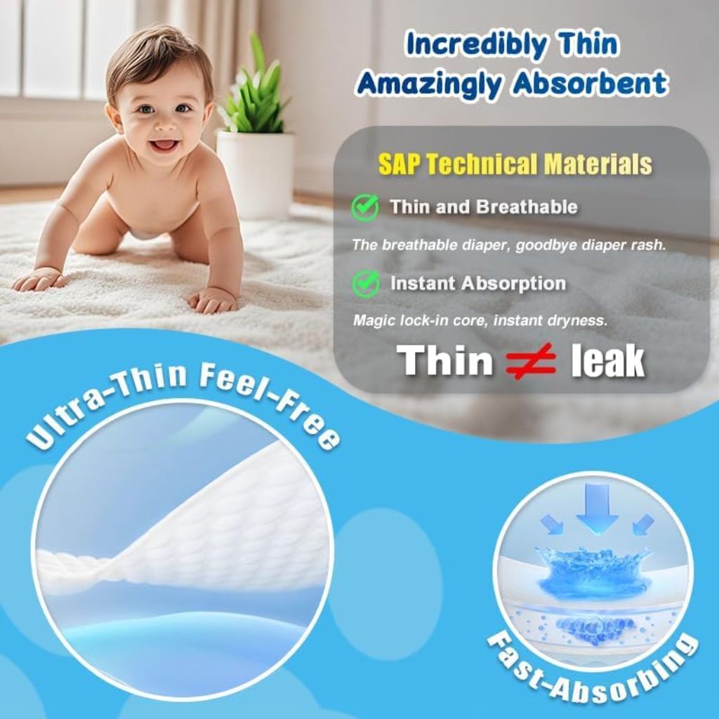 Disposable Baby Diapers, Hypoallergenic, Superior Absorbency & Lightweight Design, Fragrance Free, Size 2, 72 Count