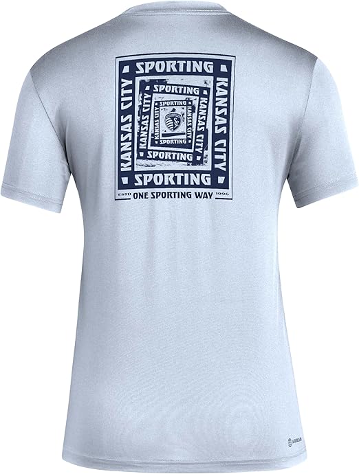 adidas Women's Sporting Kansas City MLS Local Warp Pre-Game T-Shirt - Smoke Blue, Size XL
