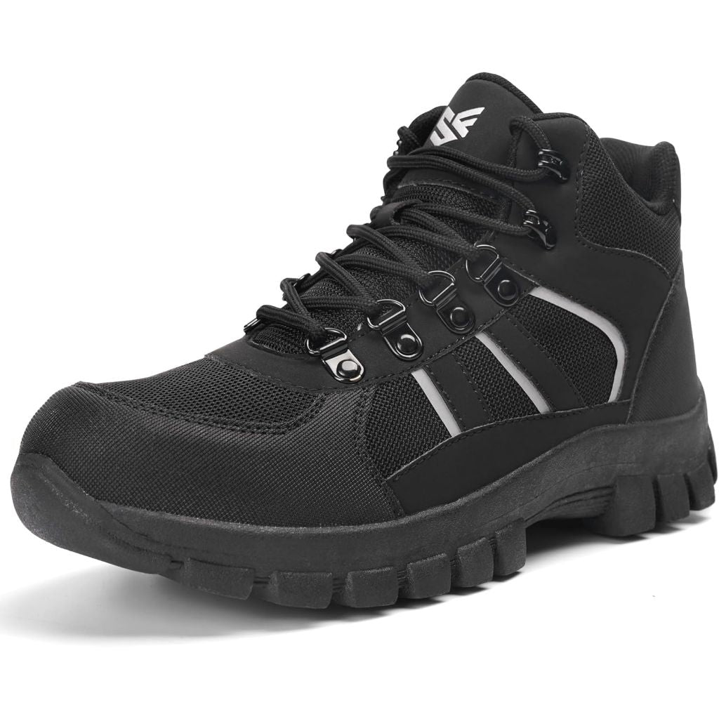 Unisex Steel Toe Boots, Comfortable Puncture Proof Safety Work Shoes - Black, Size 5.5 (Men) / 7 (Women)