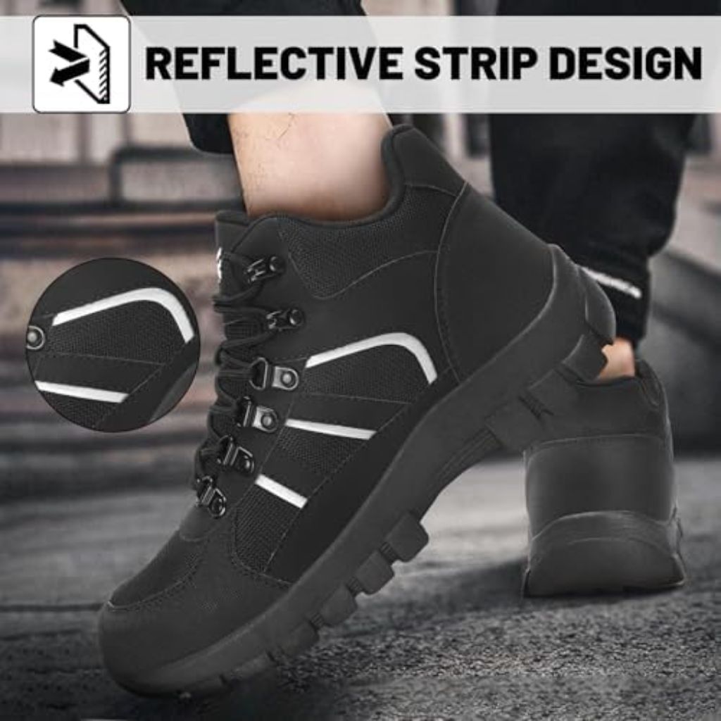 Unisex Steel Toe Boots, Comfortable Puncture Proof Safety Work Shoes - Black, Size 5.5 (Men) / 7 (Women)