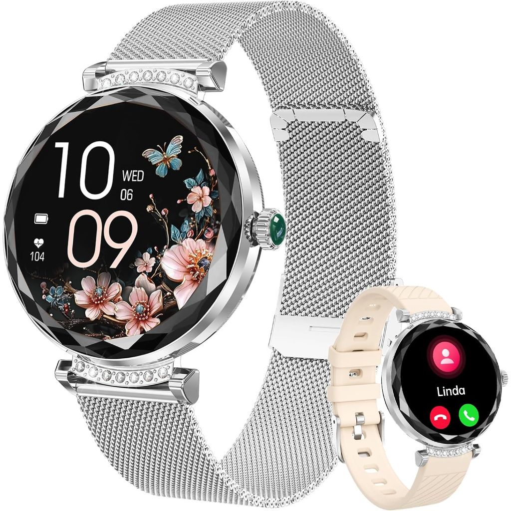 Smart Watch Activity Tracker with 1.19" AMOLED Ultra-Clear Screen, Heart Rate/Sleep/SpO2 Monitor, For iPhone/Samsung/Android - Silver