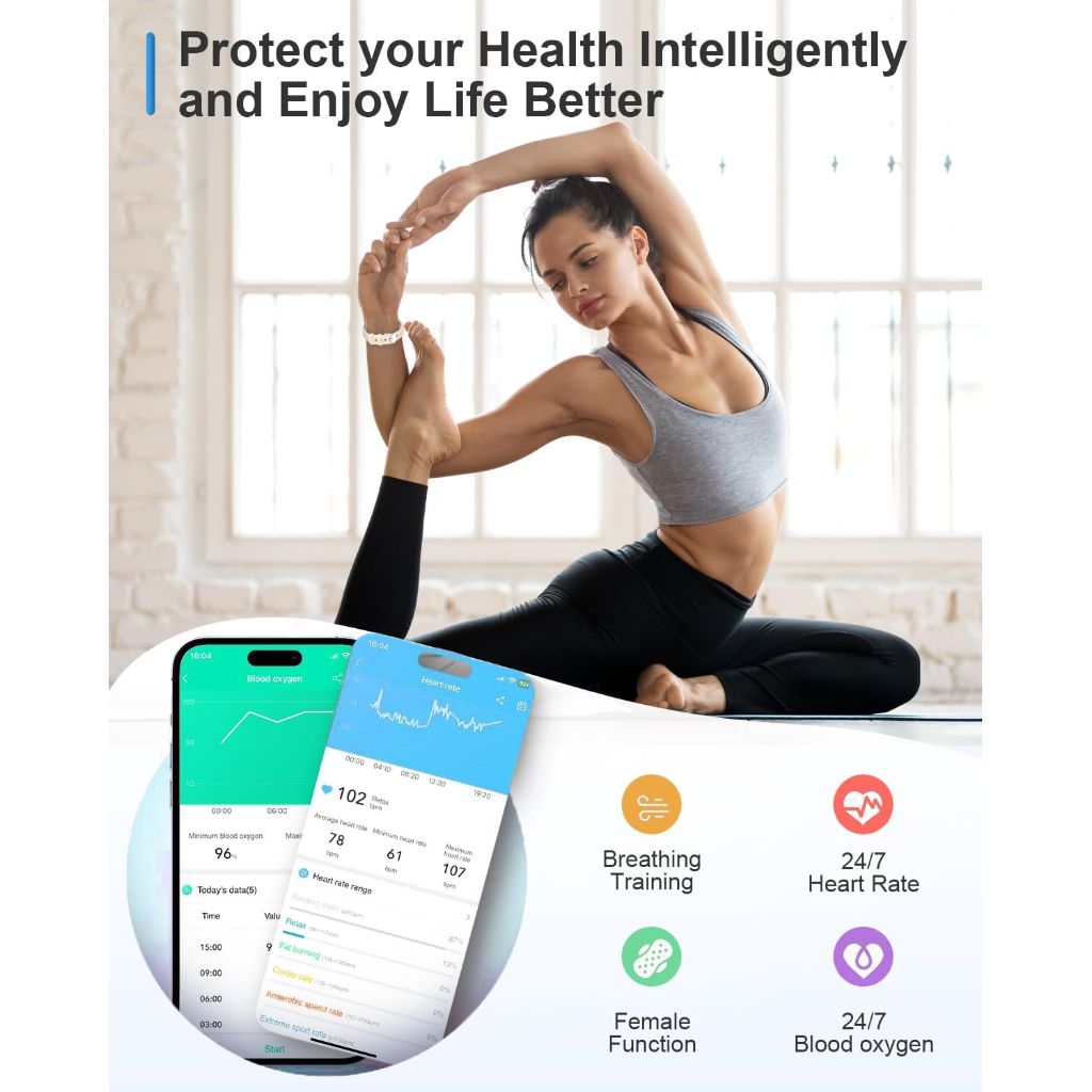 Smart Watch Activity Tracker with 1.19" AMOLED Ultra-Clear Screen, Heart Rate/Sleep/SpO2 Monitor, For iPhone/Samsung/Android - Silver