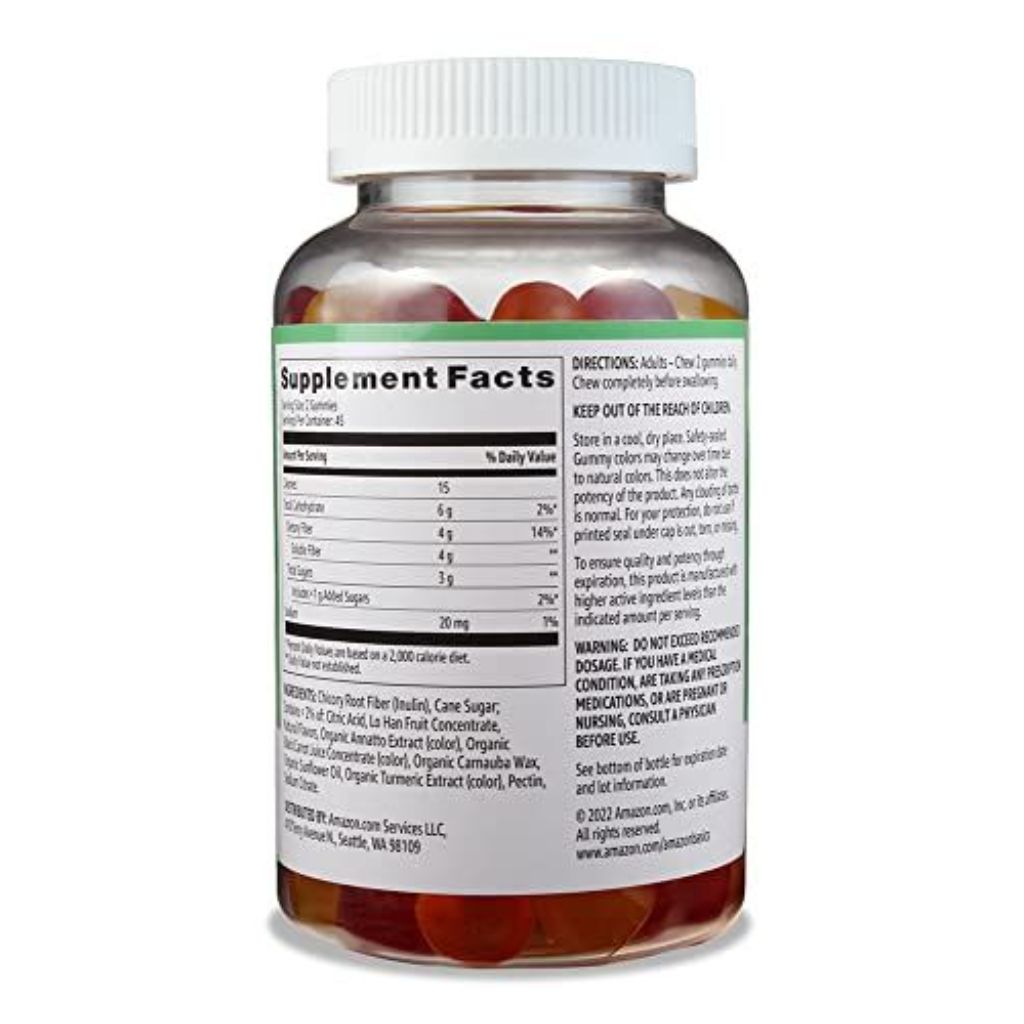 Amazon Basics Fiber (4g) Gummies - Orange, Lemon, & Strawberry, 90ct.