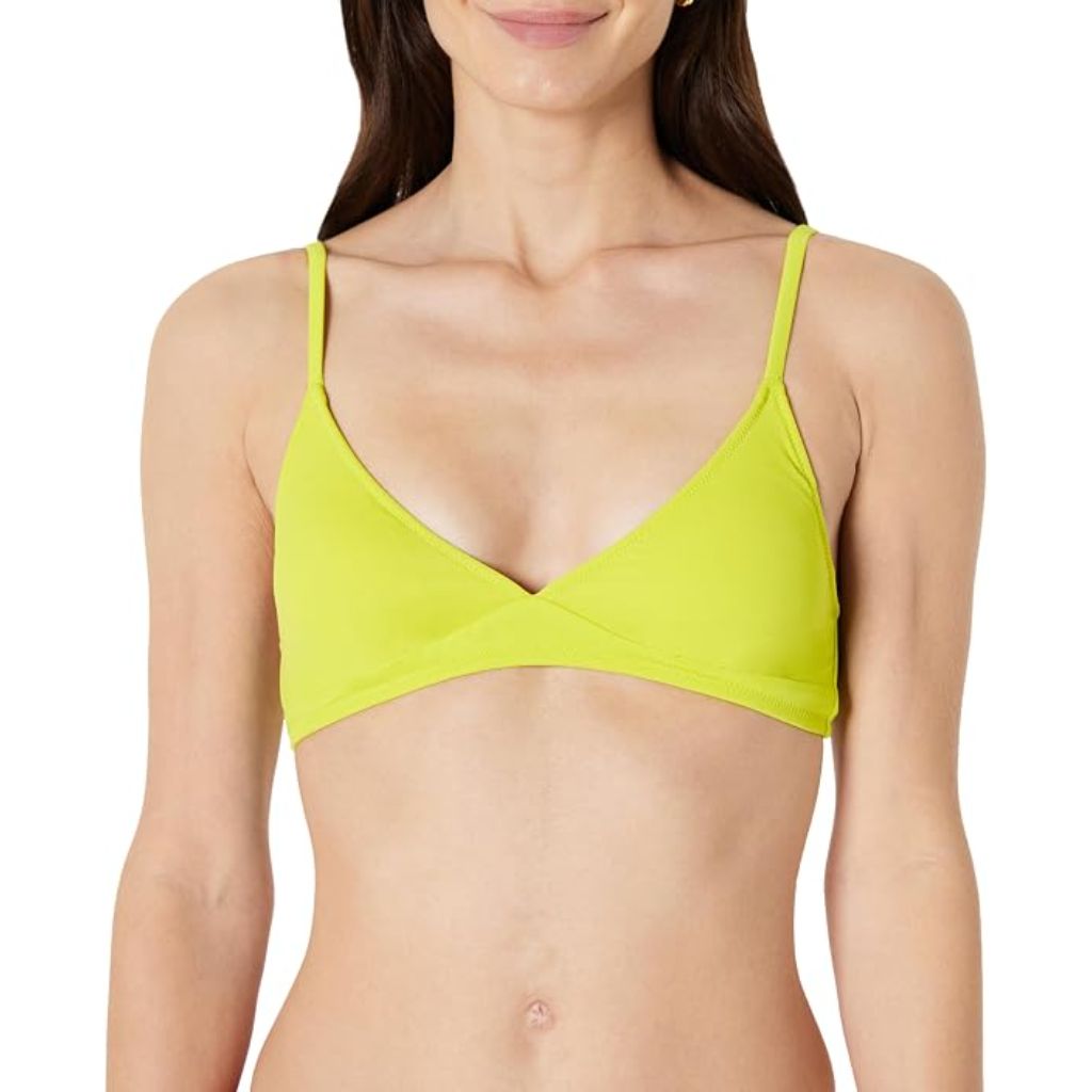 Amazon Essentials Light-Support Triangle Bikini Swimsuit Top with Adjustable Straps - Lime Green, Size XS
