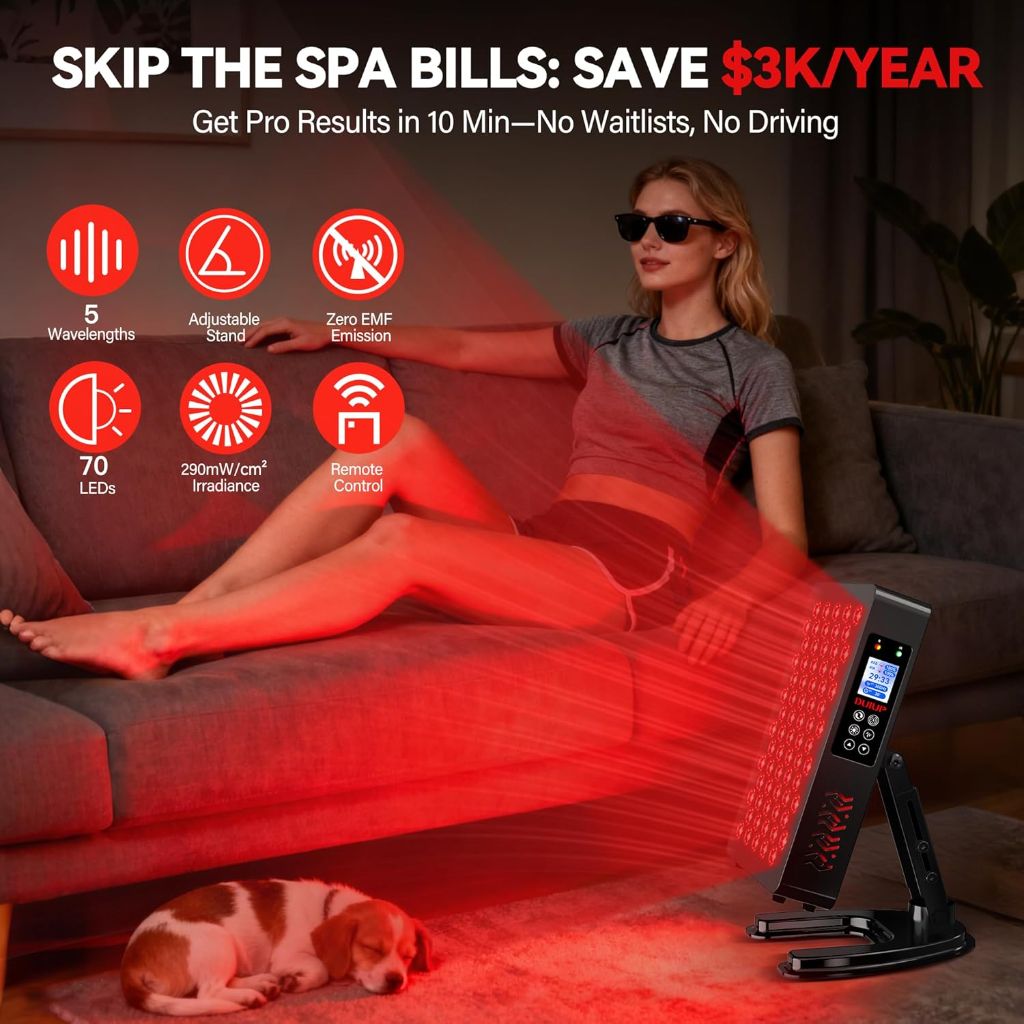 Red Light Therapy Panel, Timer and Remote, 70 LEDs, Touch Screen 630-940nm