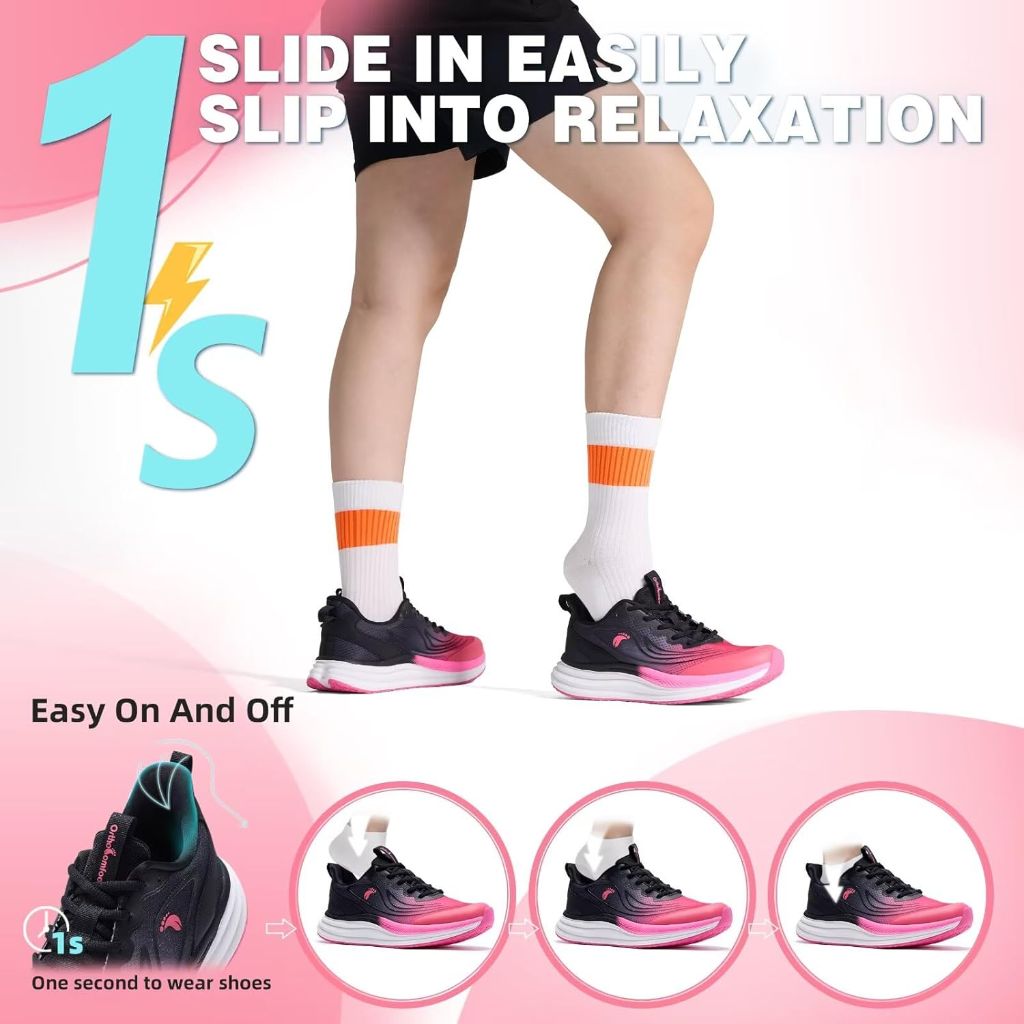 Women's Orthopedic Road Running Shoes: Comfortable Arch Support - Size 10 , Pink/Black