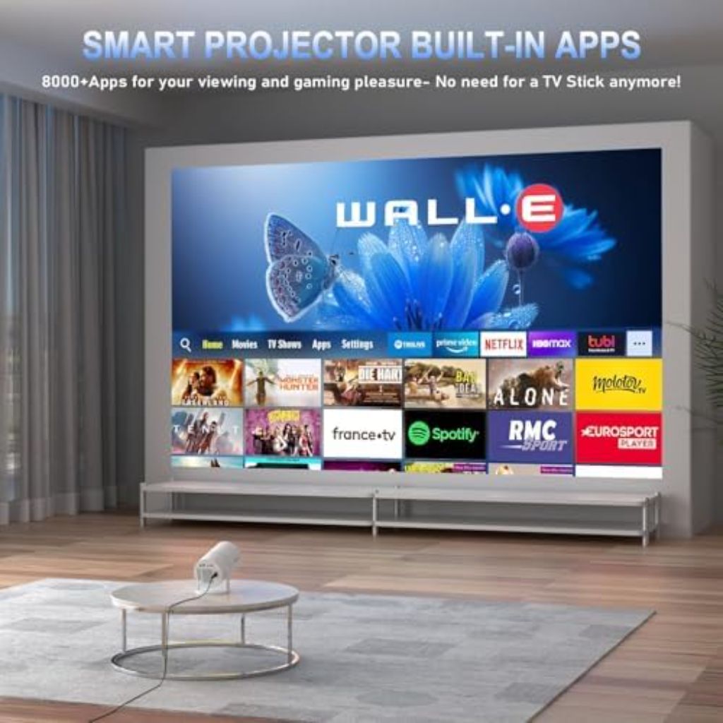 Mini Portable Projector 4K WiFi 6 BT 5.2 Upgraded Portable Projector Full HD  White