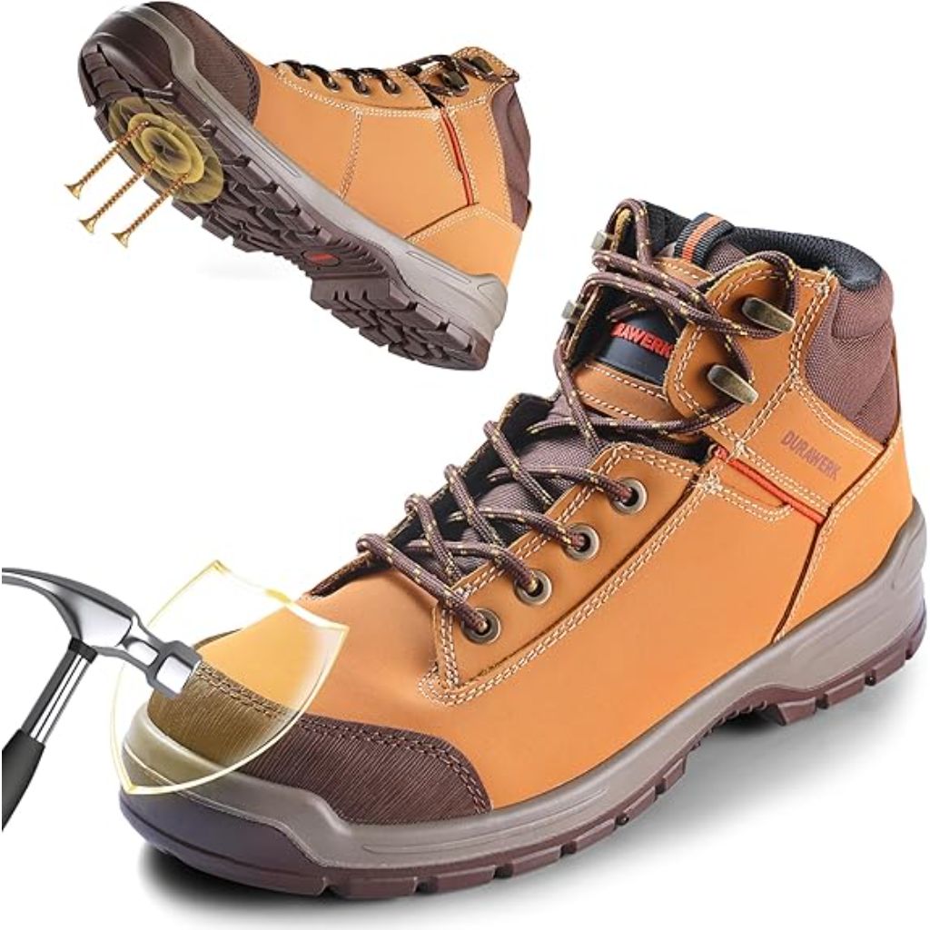 DURAWERK Men's Steel Toe Work Boots - Tan, Size 10