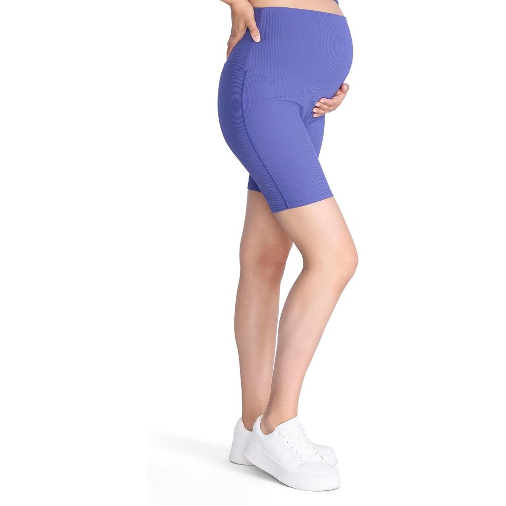 Motherhood Maternity XL Womens Over The Belly Ribbed Biker Pregnancy Workout Shorts