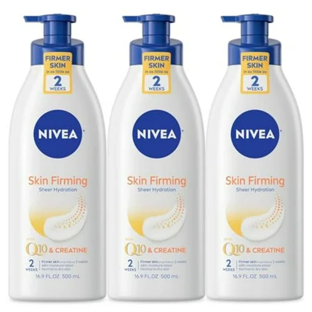 3 Pack NIVEA Skin Firming Sheer Hydration Body Lotion with Q10 and Creatine  Skin Firming Lotion for Firmer Skin in as Little as Two Weeks  16.9 Fl Oz Pump Bottle
