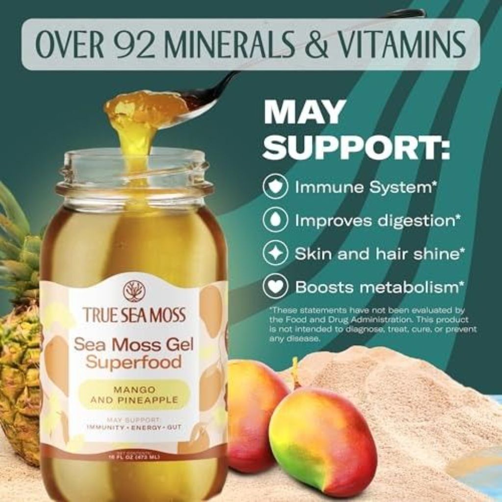 TrueSeaMoss Sea Moss Gel Superfood - Mango Pineapple, 16 fl. oz. (2 Pack)