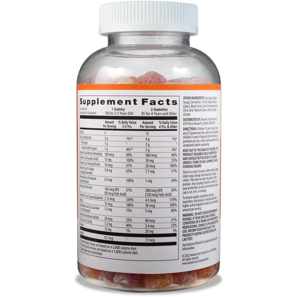 Amazon Basics Kids' Multivitamin Gummies - Orange, Cherry & Strawberry, 190 Count
