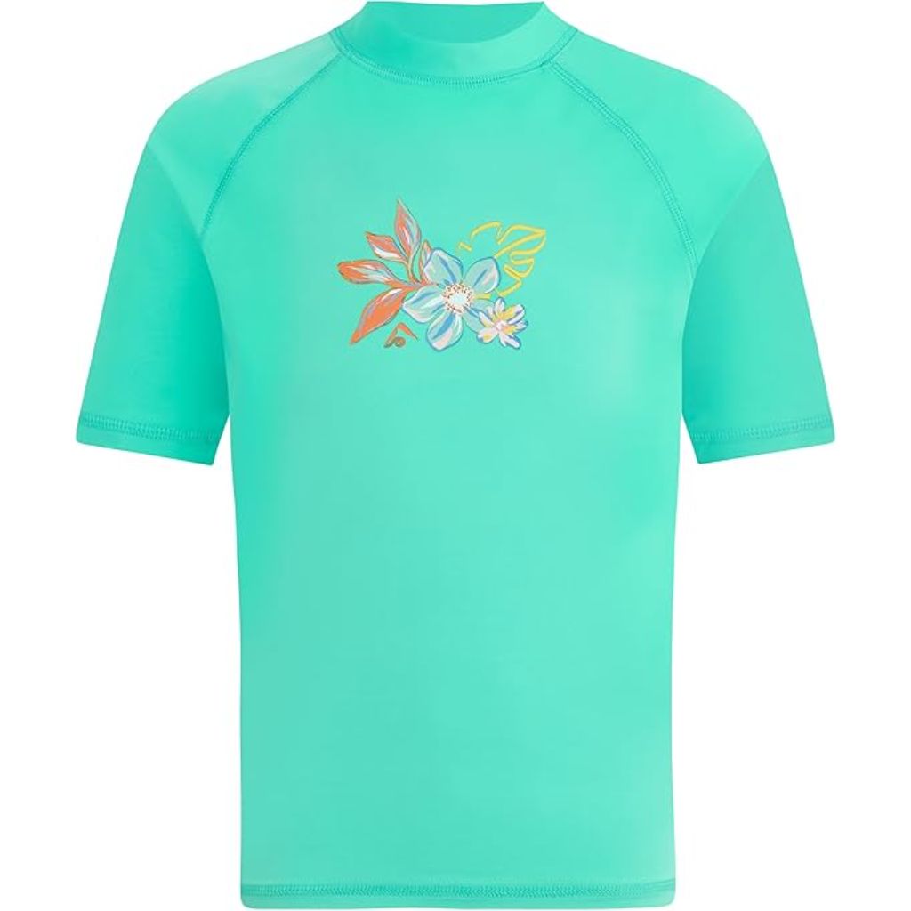 Kanu Surf Girl's UPF 50+ Sun Protection Short Sleeve Rashguard Shirt - Daria Green, Size 14/16